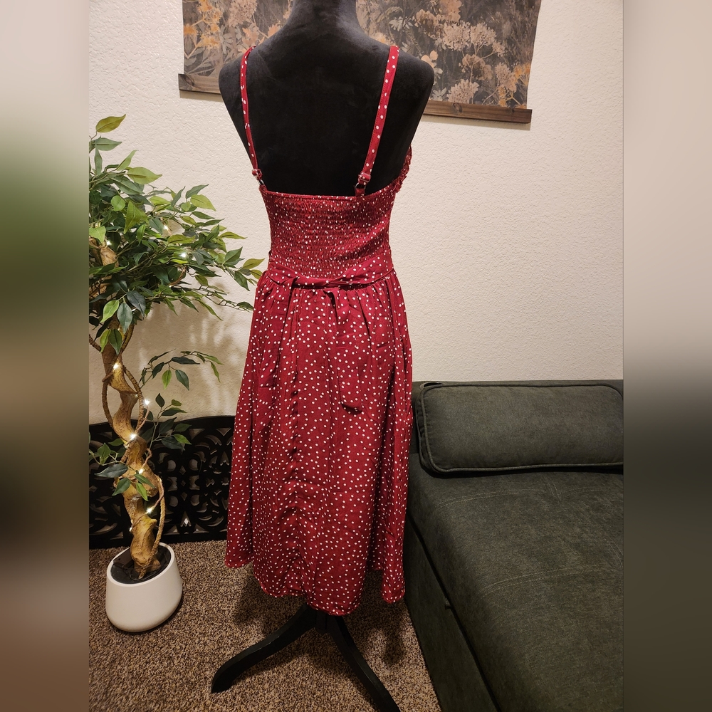 Red polka dot summer dress with pockets - Picture 2 of 8